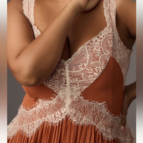 Anthropologie lace trim asymmetrical midi dress - Picture 3 of 8